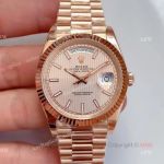 AAA Grade Noob Rolex Day Date Salmon Dial w/ Striped motif Watch Cal.3255 Automatic